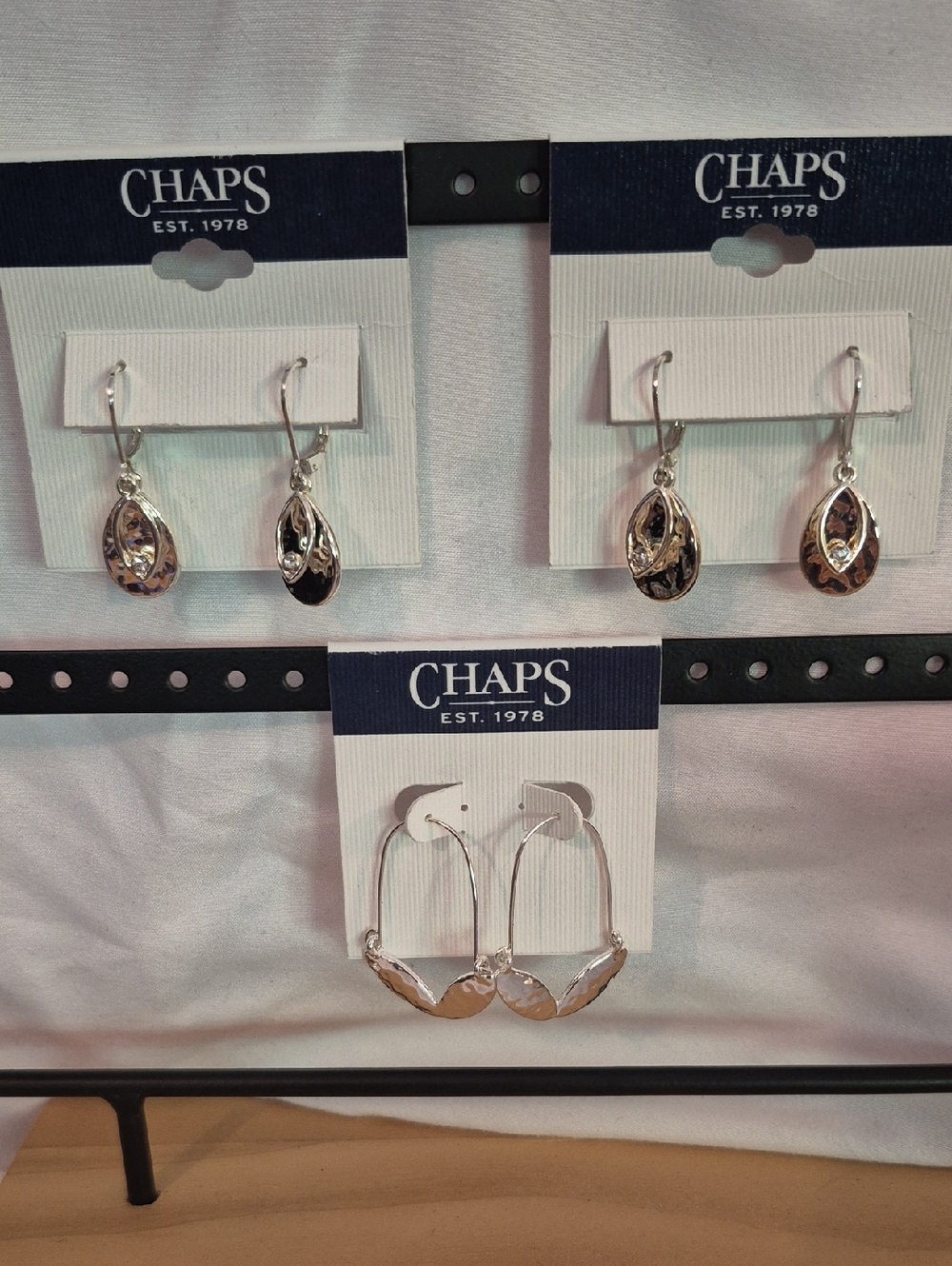 Chaps Silver Teardrop Dangle Earrings